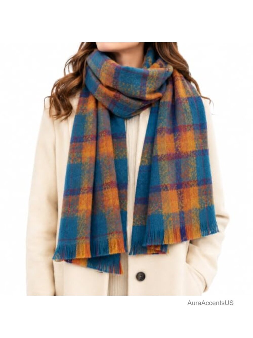 Oversized Winter Lattice Blanket Scarf Wrap Shawl Fringe Polyester Warm
